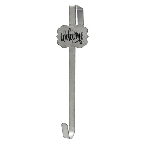 Galvanized Metal Welcome Over the Door Wreath Hanger, 15"
