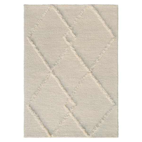 (A514) Found & Fable Ivory Diamond Patterned Wool Area Rug, 5x7