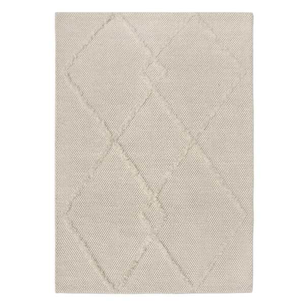 (A514) Found & Fable Ivory Diamond Patterned Wool Area Rug, 8x10