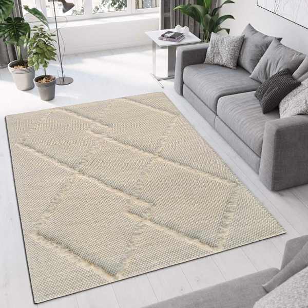 A514 Found Fable Ivory Diamond Patterned Wool Area Rug 8x10