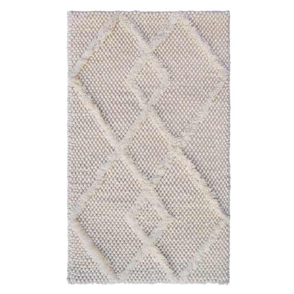 (A514) Found & Fable Ivory Diamond Patterned Wool Accent Rug, 27x45