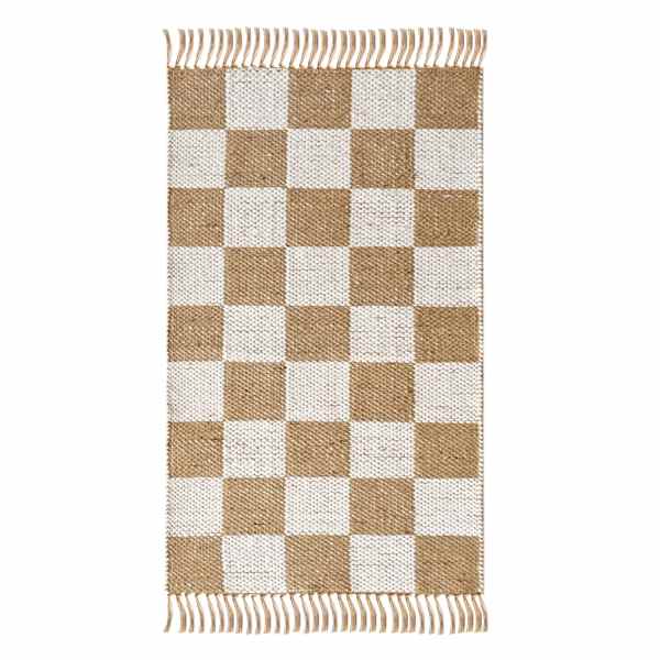 (B871) Honeybloom Brown & Natural Checkered Jute Accent Rug, 2x4