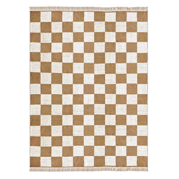 (B871) Honeybloom Brown & Natural Checkered Jute Area Rug, 5x7