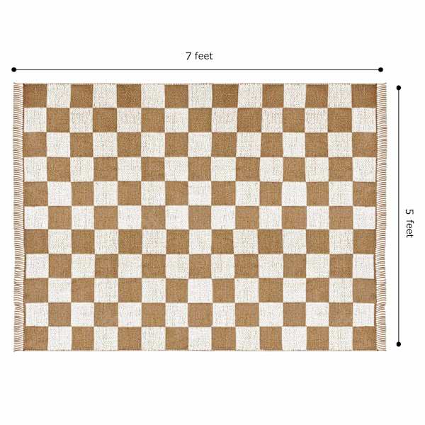 最新作 B871) Honeybloom 5x7 Rug, Area Jute Checkered Natural & Brown トップス