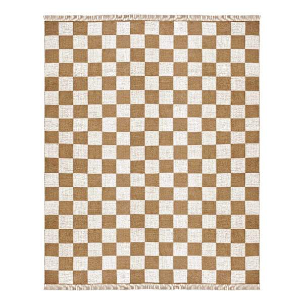 (B871) Honeybloom Brown & Natural Checkered Jute Area Rug, 8x10