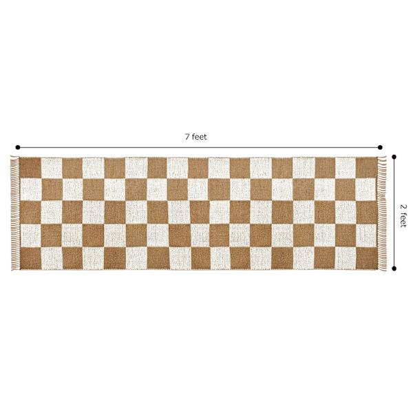 (B871) Honeybloom Brown & Natural Checkered Jute Runner, 2x7