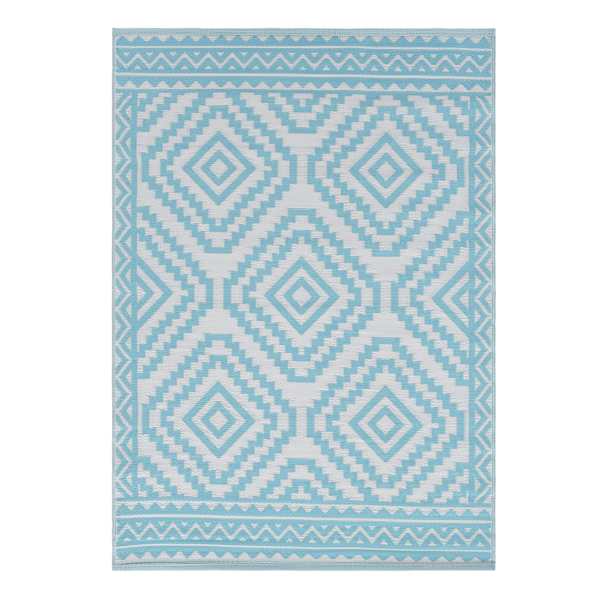 Light Blue Diamond Design Plastic Outdoor Area Rug, 5x7