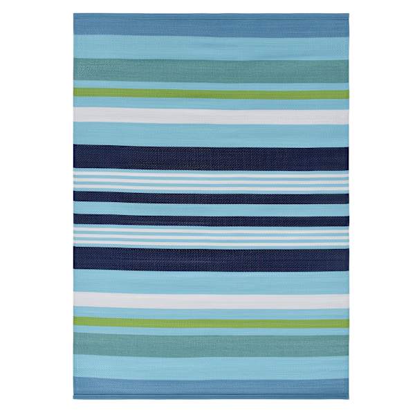 Blue Striped Plastic Outdoor Area Rug, 5x7
