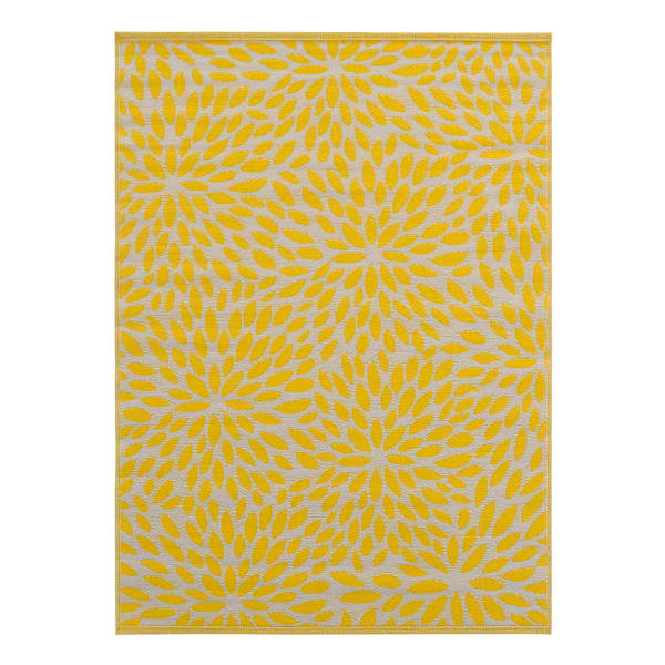 Yellow Floral Dots Plastic Outdoor Area Rug, 6x9
