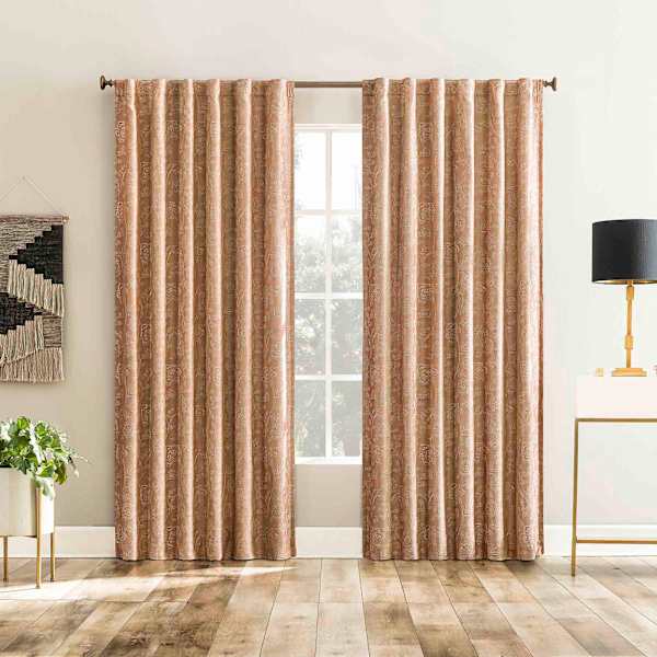 Sun Zero Quinn Apricot Back Tab Extreme Blackout Single Curtain Panel, 84"