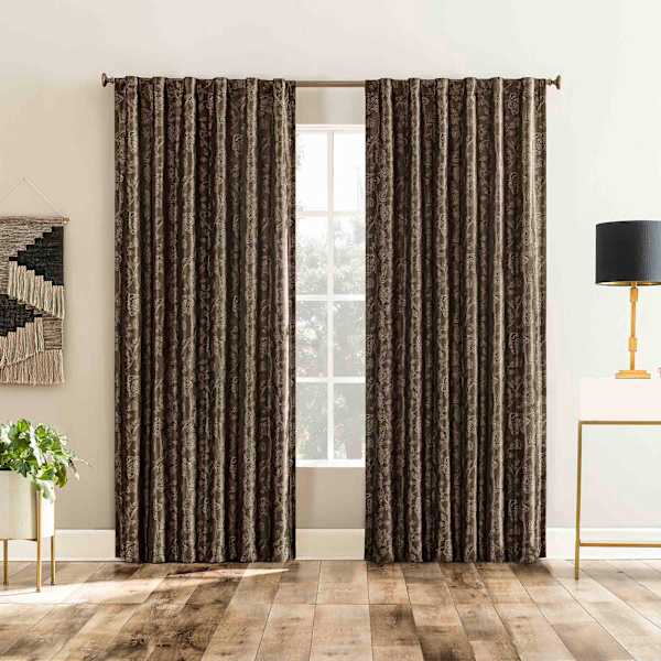 Sun Zero Quinn Brown Back Tab Extreme Blackout Single Curtain Panel, 84"