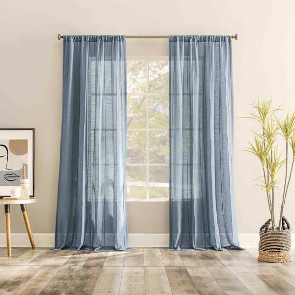 Ayanna Denim Sheer Rod Pocket Single Curtain Panel, 84"