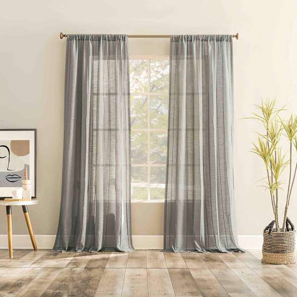 Ayanna Grey Sheer Rod Pocket Single Curtain Panel, 84"