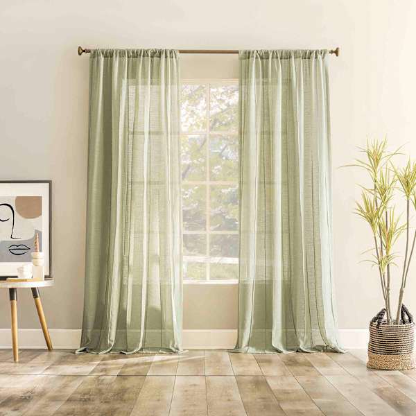 Ayanna Sage Sheer Rod Pocket Single Curtain Panel, 84"