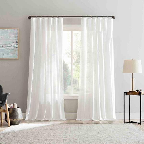 Lathan White Sheer Ring Top Single Curtain Panel, 84"