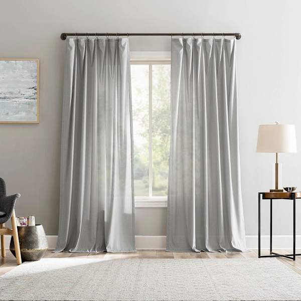 Lathan Grey Sheer Ring Top Single Curtain Panel, 84"