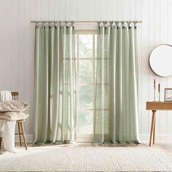 Harrison Sage Sheer Tab Loop Single Curtain Panel, 84"