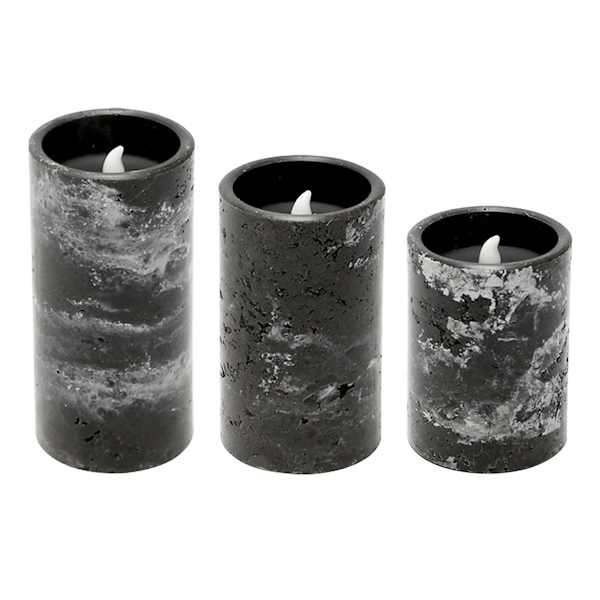 Crosby St. Set of 3 Marbled Wax LED Pillar Candle with Timer