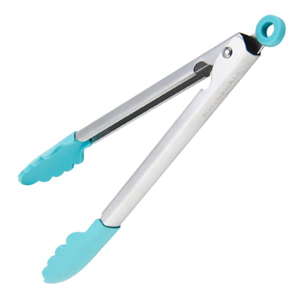 KitchenAid Stainless Steel Silicone Tipped Tongs, Aqua Sky