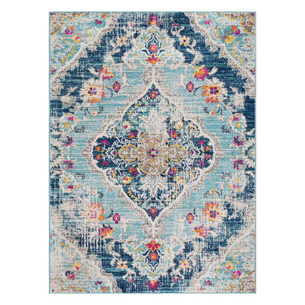 (D493) Floransa Blue Medallion Accent Rug, 3x5