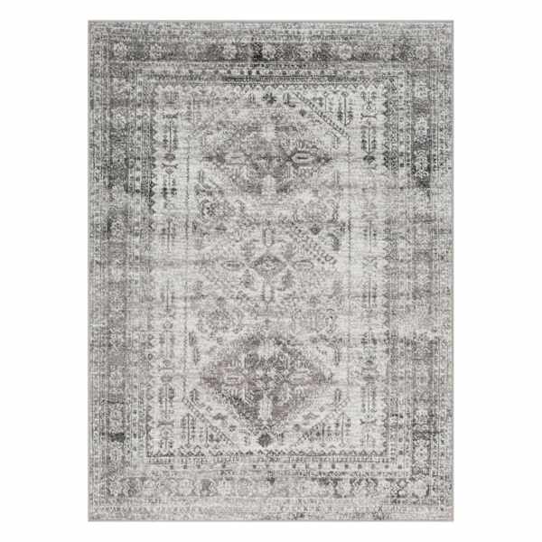 (D507) Monte Carlo Grey Medallion Border Area Rug, 5x7