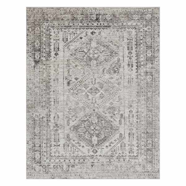 (D507) Monte Carlo Grey Medallion Border Area Rug, 8x10