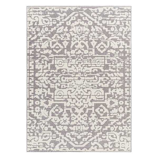 (B862) Found & Fable Lyna Grey & White Patterned Washable Area Rug, 5x7