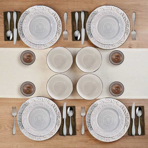 Pfaltzgraff Trellis 12 Piece Dinnerware Set Stoneware in White