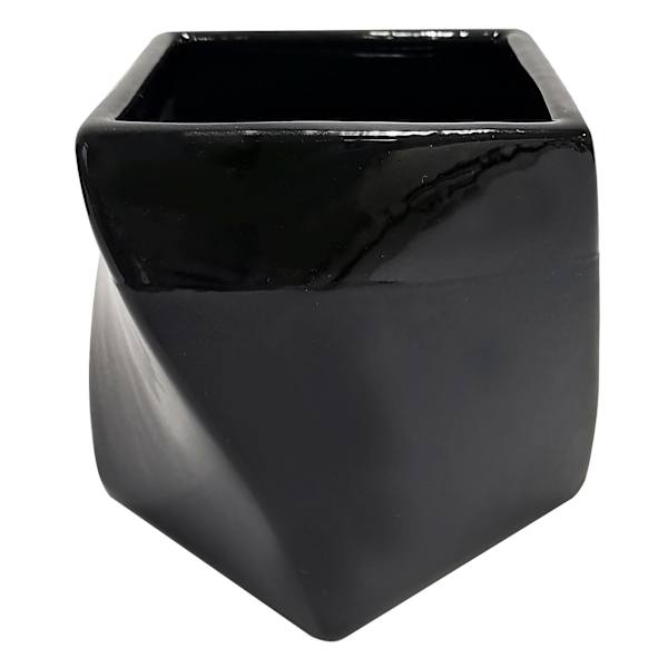 Crosby St. Indoor Two-Tone Swirled Square Black Planter, 4.7"