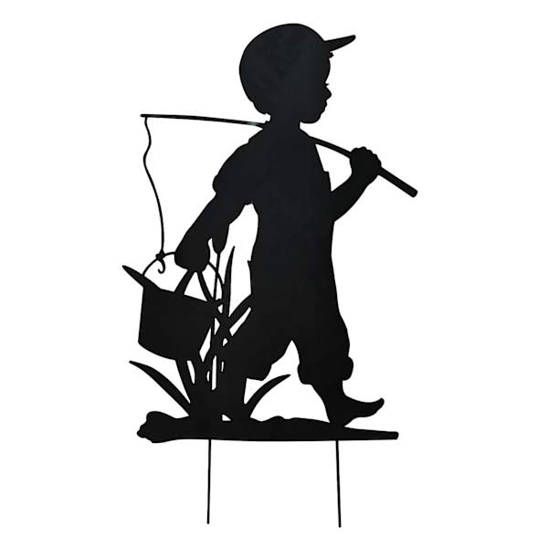 Black Metal Boy Fishing Yard Stake, 36"