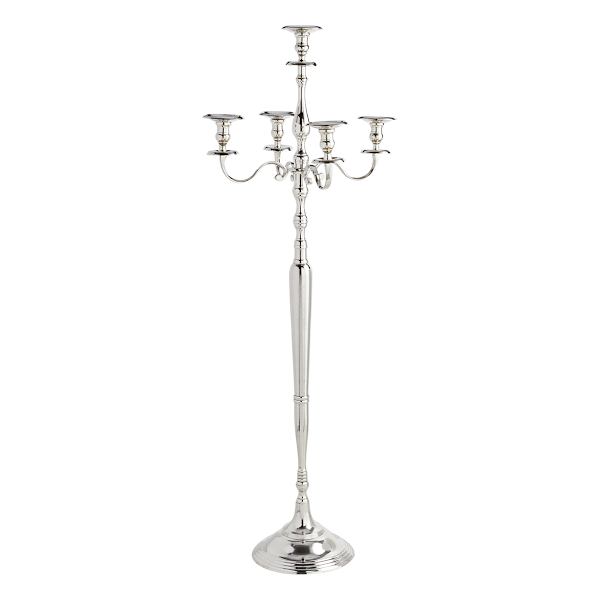 Oversized Metallic Silver 5-Arm Candelabra, 59"