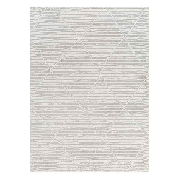 (B878) Alder Grey Diamond Design Washable Area Rug, 5x7