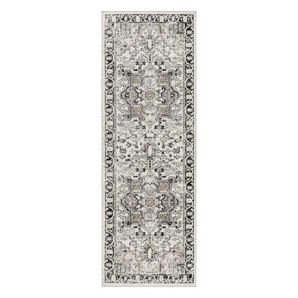 (D600) Lavadora Black & Taupe Medallion Washable Runner, 2x7