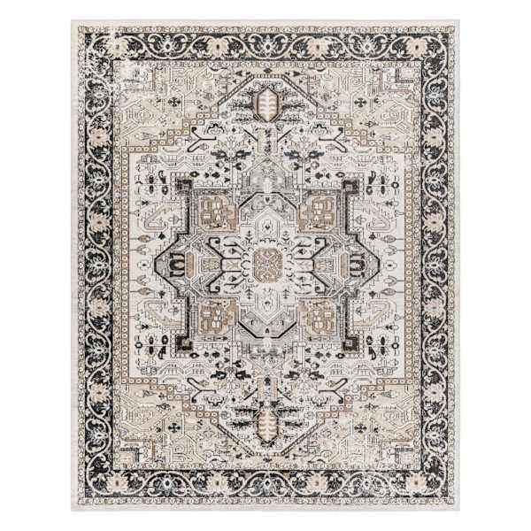 (D600) Lavadora Black & Taupe Medallion Washable Area Rug, 8x10