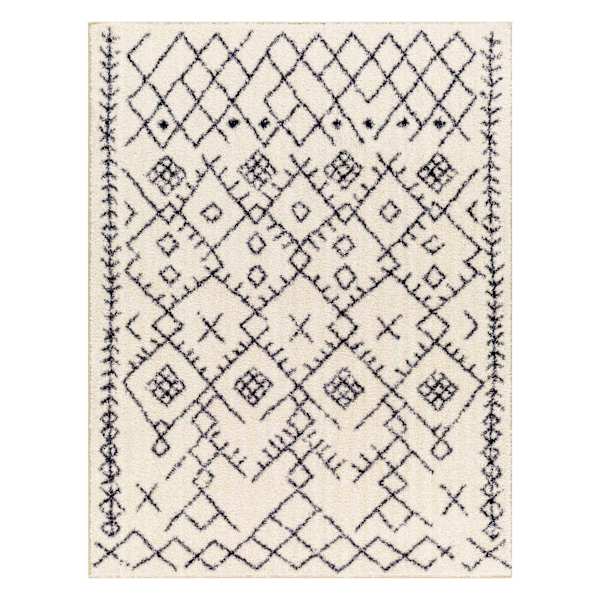 (B880) Lykke Black & White High-Pile Washable Area Rug, 8x10