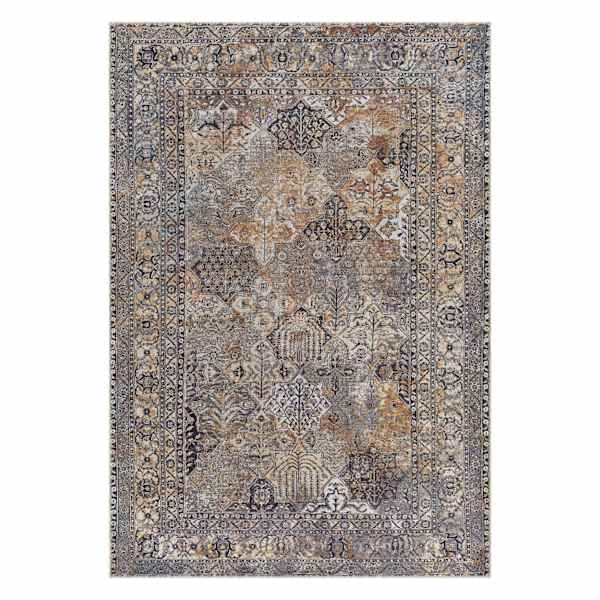 (B881) Tahmis Black & Gold Medallion Washable Area Rug, 5x7