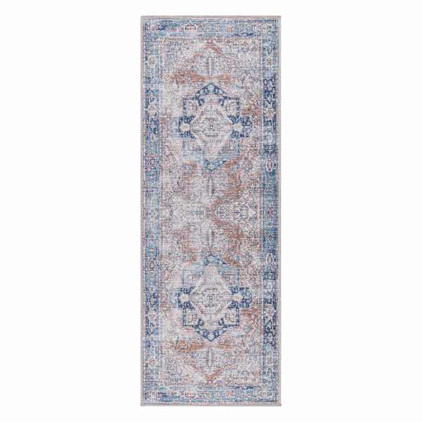 (B882) Colin Blue Medallion Washable Runner, 2x7
