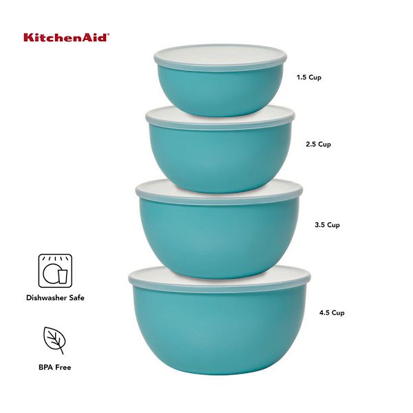 KitchenAid Set of 4 Prep Bowls, Aqua Sky