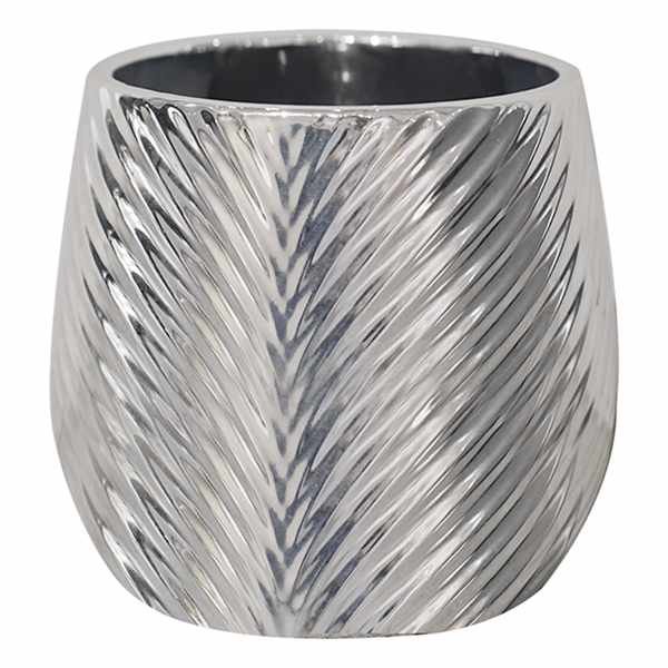 Indoor Chevron Silver Metallic Pot, Medium