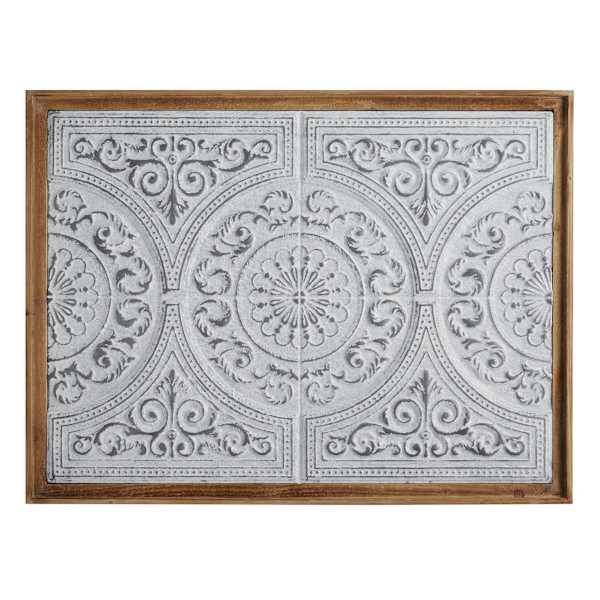 Honeybloom Wooden Framed Embossed White Medallion Wall Art, 29x39
