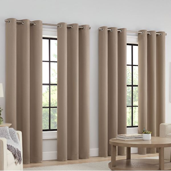 4-Pack Beige Eclipse Standford Embossed Blackout Grommet Curtain Panel Set, 84"