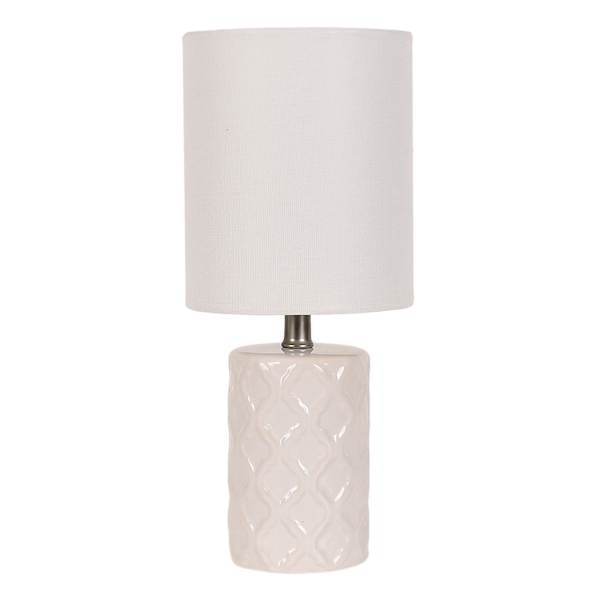 Providence White Quatrefoil Ceramic Mini Table Lamp with Shade, 12"