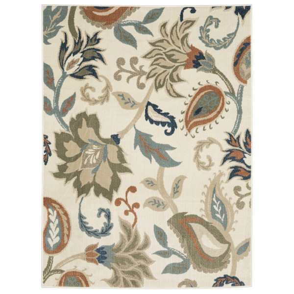 (D463) Casey Ivory Floral Patterned Area Rug, 5x7