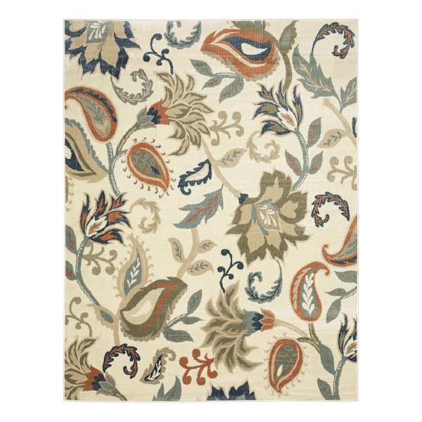 (D463) Casey Ivory Floral Patterned Area Rug, 8x10