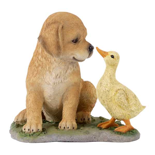 Dog & Duck Outdoor Garden Statue, 10"