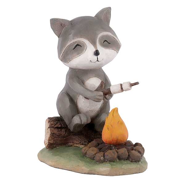 Campfire Raccoon with Fire Outdoor Garden Statue, 8"