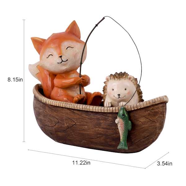 Fox Fishing Outdoor Garden Statue, 11"