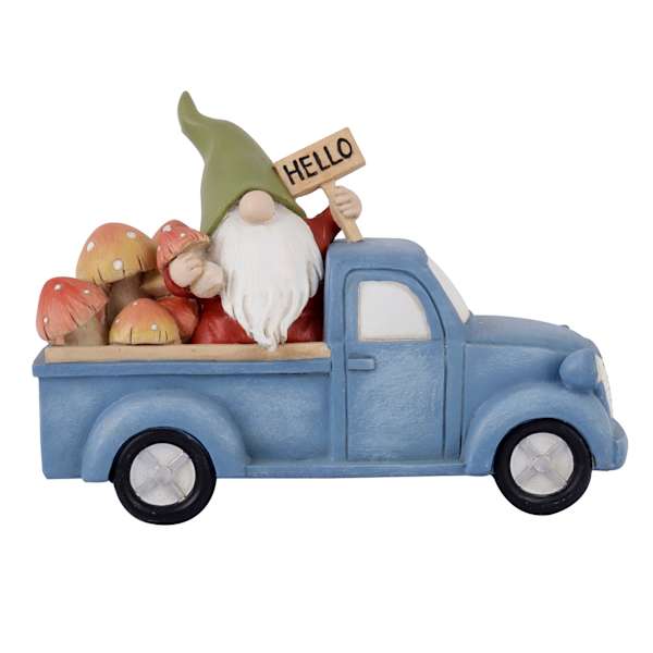 Truck with Gnome Outdoor Garden Statue, 8"
