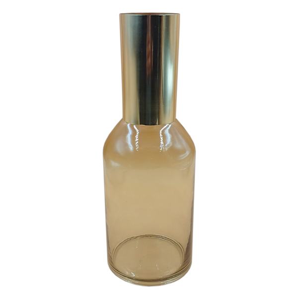 Crosby St. Brown Glass Vase with Gold Neck, 11"