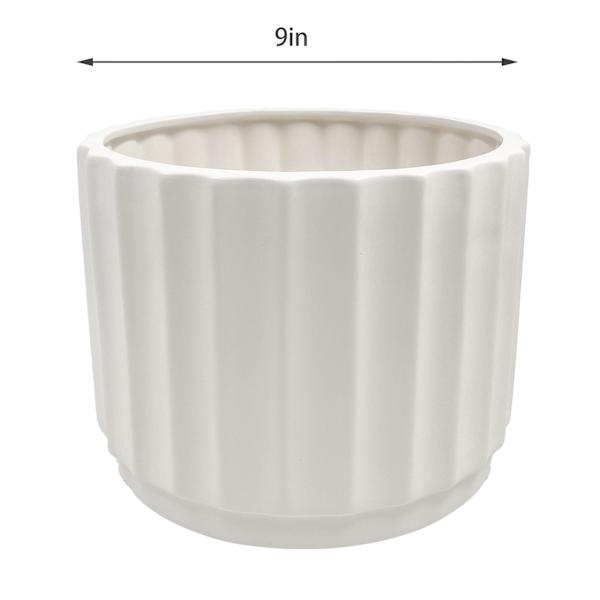 Indoor White Wave Cylinder Ceramic Pot, Large
